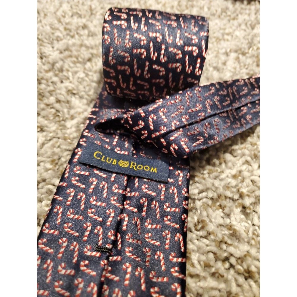 Club Room navy blue Christmas Candy Cane Printed Men's Necktie